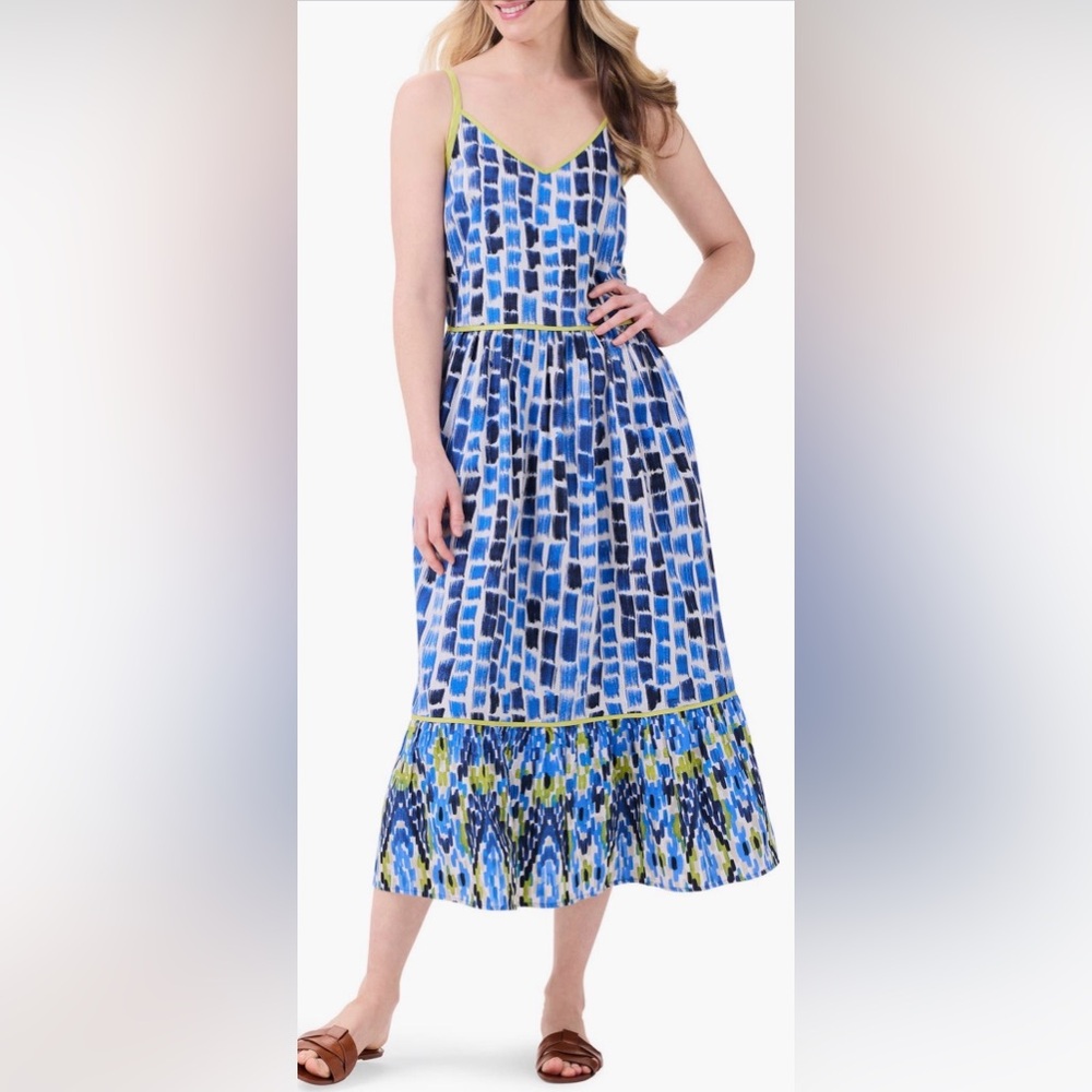 NIC+ZOE Brushstroke Blues Midi Dress SZ Med